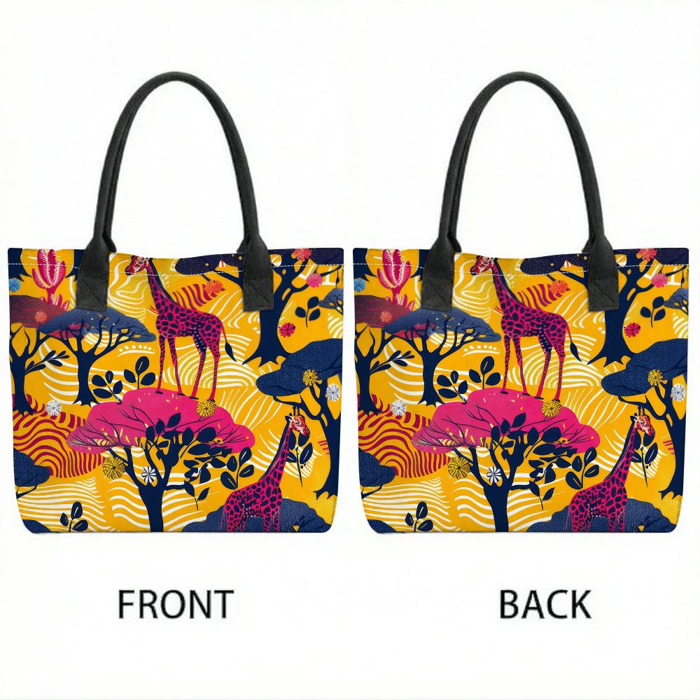 Fashion Giraffe Printed Tote Bag Large Capacity Casual Daily Shoulder Handbag for Outdoor Shopping Travel