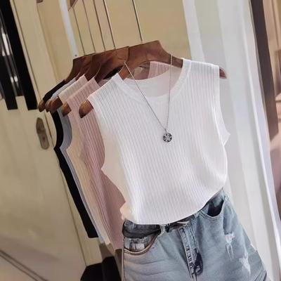 Grote maat slinger vest dames zomer binnenlaag met basis wit kort gebreid dun veelzijdig mouwloos topje trendy