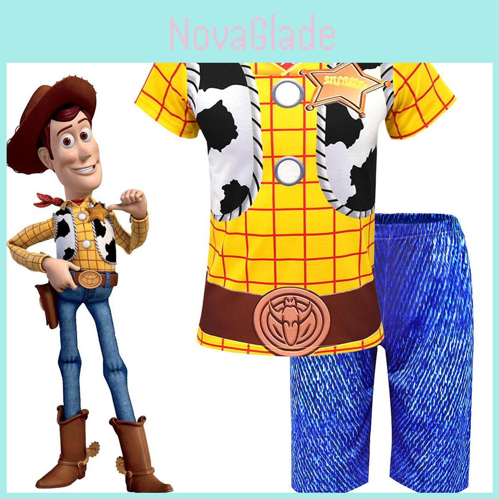 Adorable Toy Story 4 Kids Boys Woody Cosplay Short Sleeve T-shirt And Shorts Set