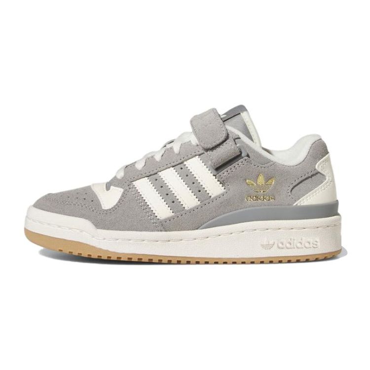 Adidas Originals Forum J Leather Suede Trendy Casual Durable Low-Top Skate Shoes Kids Sneakers Gray White HQ7159
