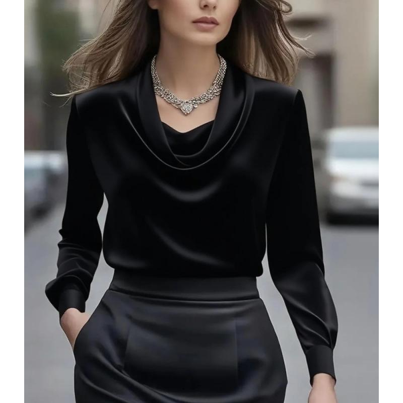 Spot 2025 Autunno alla Moda ed Elegante Camicia Semplice a tinta unita con colletto a svasatura a maniche lunghe per donna