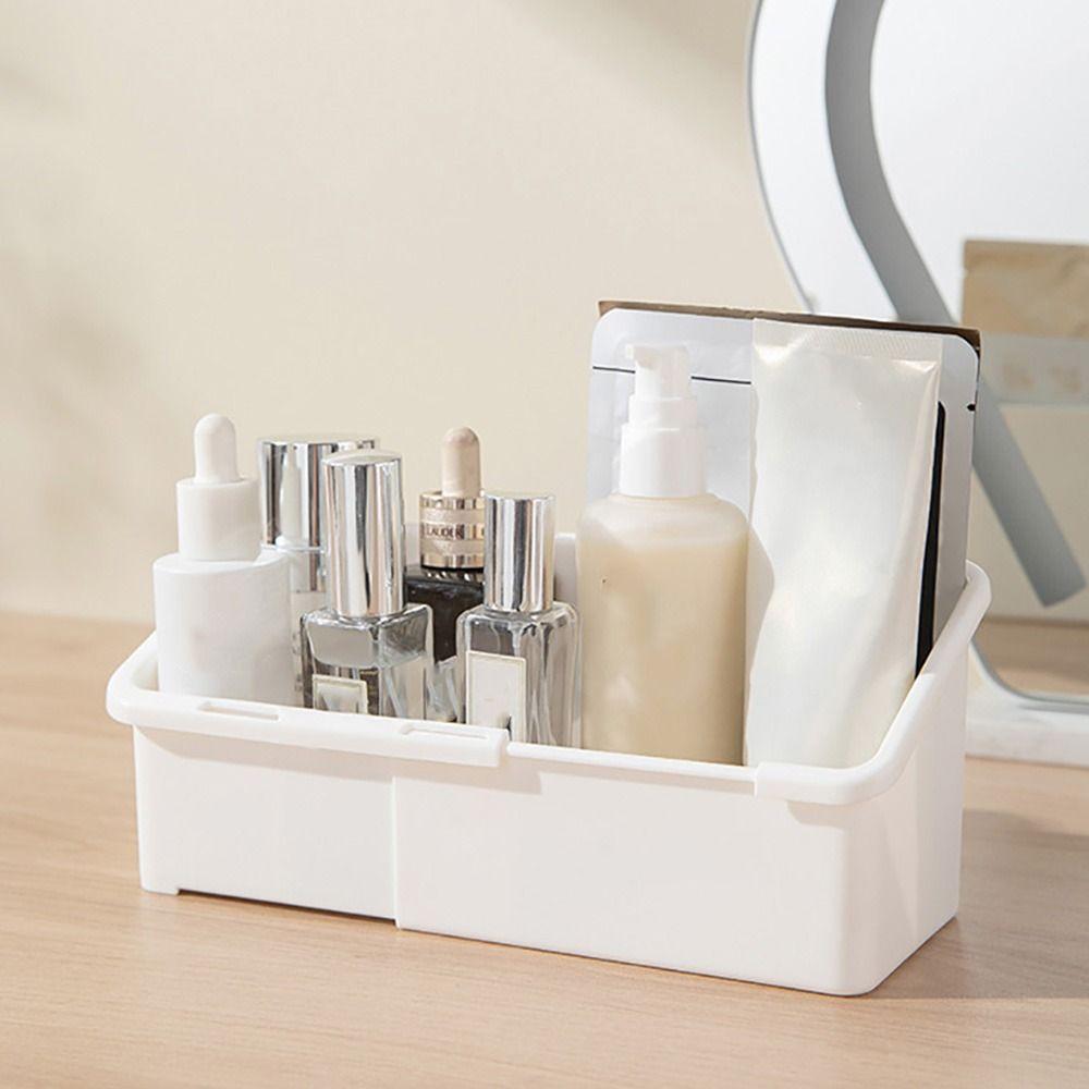 Expandable Design Cosmetic Storage Box White Desktop Storage Rack  Bathroom Organization