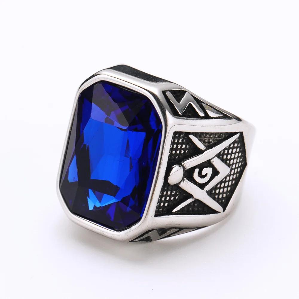 Punk Vintage Masonic Stone Rings for Men Women Party Creative Multi Colored Stainless Steel Letter G Ring Jewelry Gift Wholesale