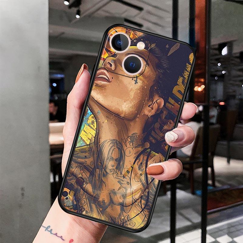 Applicable Apple Iphone14 Mobile Phone Case Luxury Sexy Tattoo Girl Angel Mobile Phone Case Painted Anti-Drop