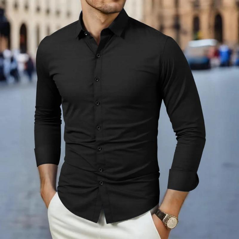 Neues Herren Business Casual Langarm Einfarbiges Hemd Knitterarm Knitterfrei Bequem Ganzjahres Vielseitiges Oberteil M black
