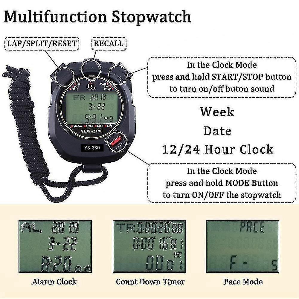10/30/100 laps segment memory with digital large screen suitable for stopwatch sports competition timer countdown water meter, stopwatch professional 
