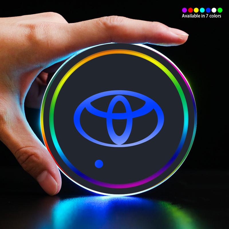 LED Car Cup Coasters 7 Colors Atmosphere Light Bottle Cup Holder Pad For Toyota Rav4 Corolla Camry Mirai Aqua Cross TRD GR Sport