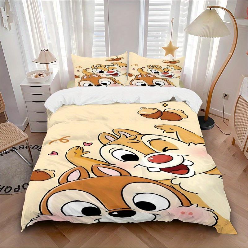 3pcs Chip 'n' Dale Printed Bedding Set, Breathable And Soft, Machine Washable, Christmas Gift, Suitable for Bedroom Decoration, 071