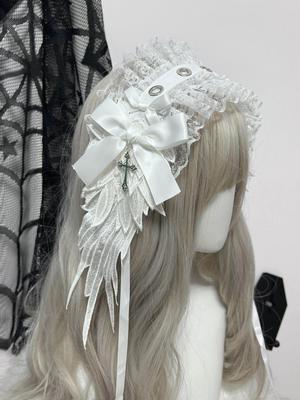 Harajuku Gothic Lolita Cosplay Headwear Sweet Lovely Girl Subculture Wing Angel Lace Flounce Fold Headband Hair Accessories