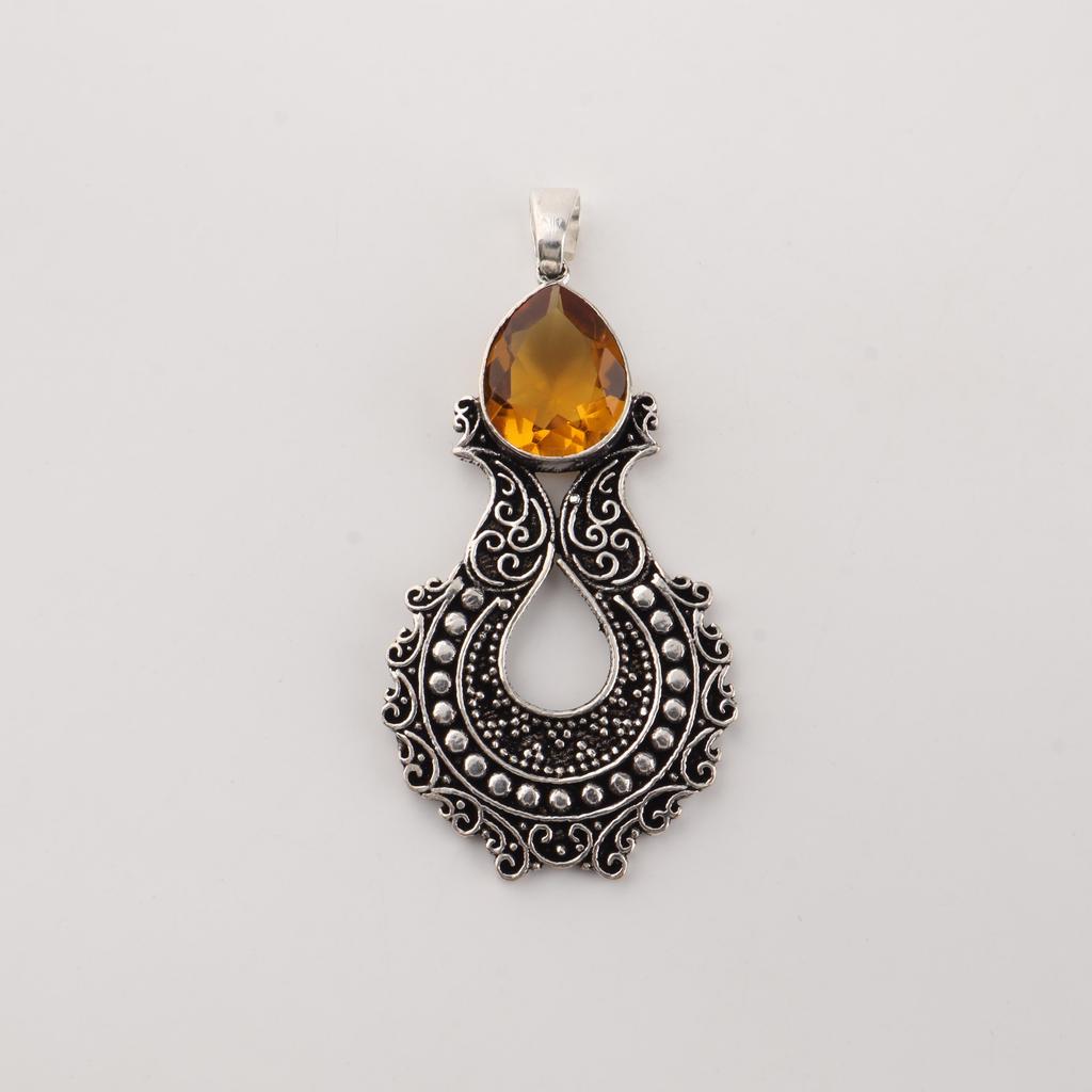 Citrine Gemstone 925 Sterling Silver Women Jewelry Pretty Oxidize Pendant 1.8" For Mother/Wife CP-45-6