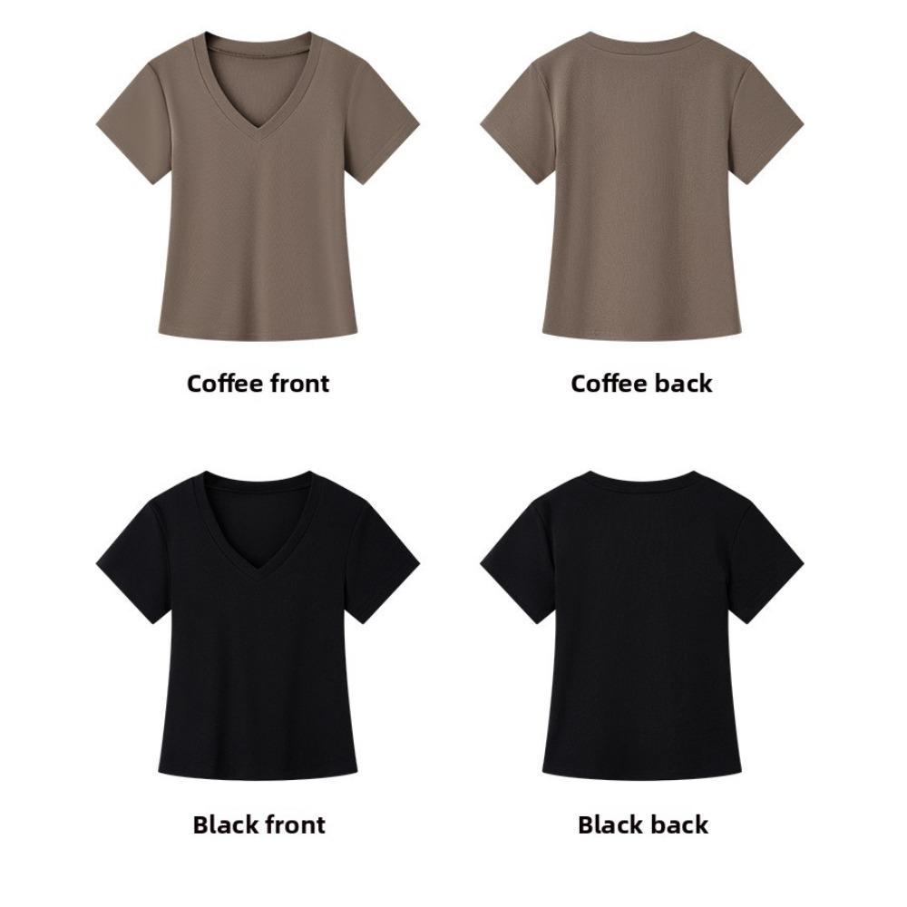 Damen Frühling Sommer Lässiges Sexy V-Ausschnitt Slim Fit Kurzarm T-Shirt