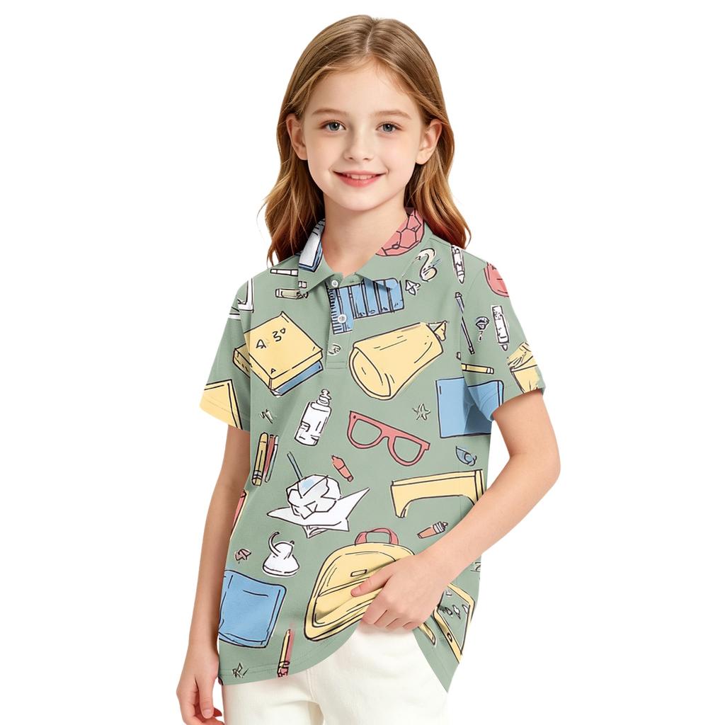 Girls' School Uniform Printed T-Shirt - Casual Top for Back To School Everyday Wear