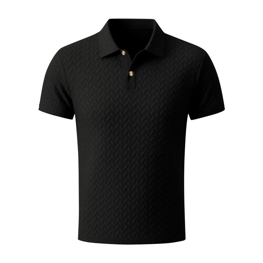 Men's Summer Jacquard Polo Shirt Short Sleeve Business Casual Collared Top Lightweight Breathable Fabric Comfortable Fit