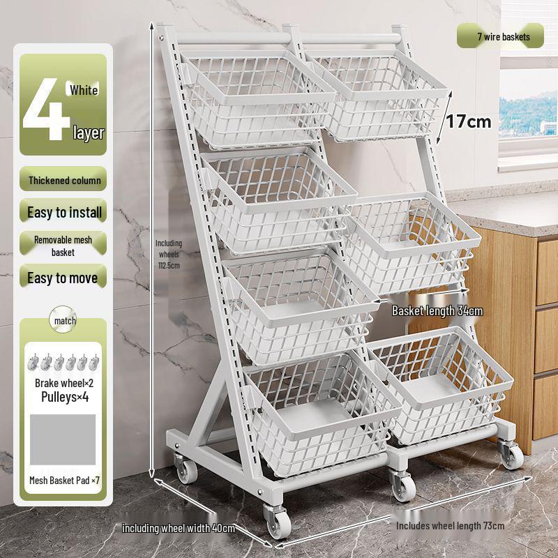 Estante de Armazenamento Multicamadas para Cozinha e Sala de Estar com Rodas para Legumes, Frutas, Louças e Lanches
