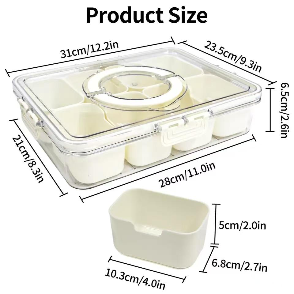 1Pc 4/8 Compartments Divided Serving Tray with Lid, Portable Snack Platters Organizer Spice Container Seasoning Box