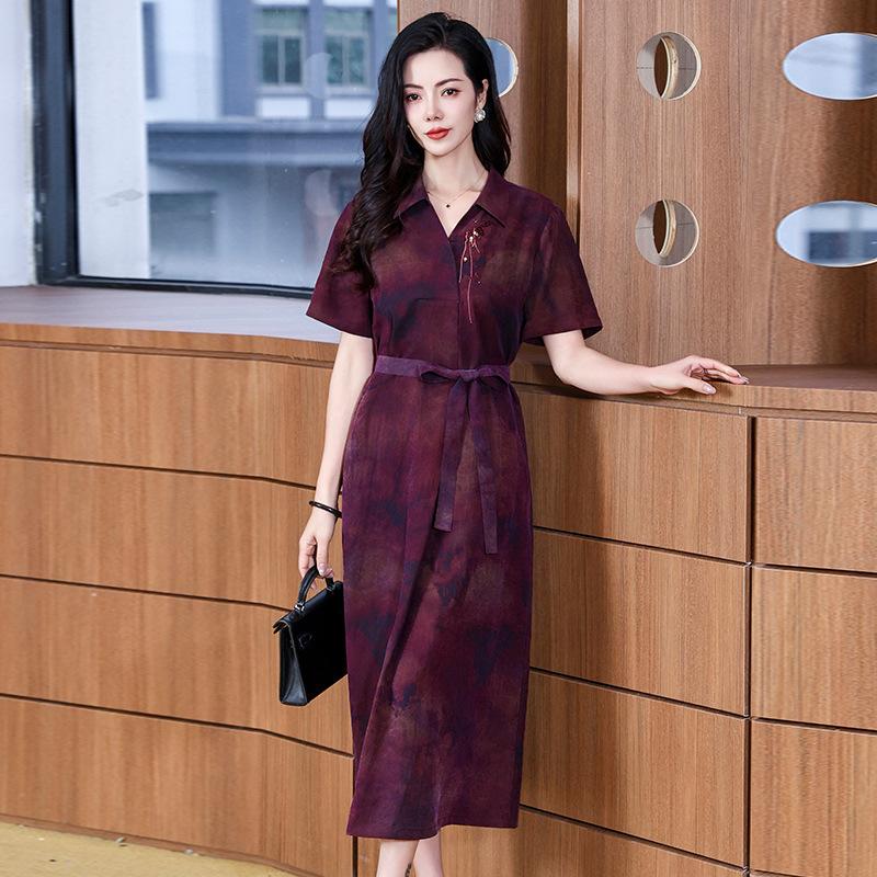 

Платье из пряжи «тай-дай» с ароматом облака, женское, с принтом, из шелка-тутового шелкопряда, на шнуровке на талии, с рубашечным воротником, шелковая юбка 4XL