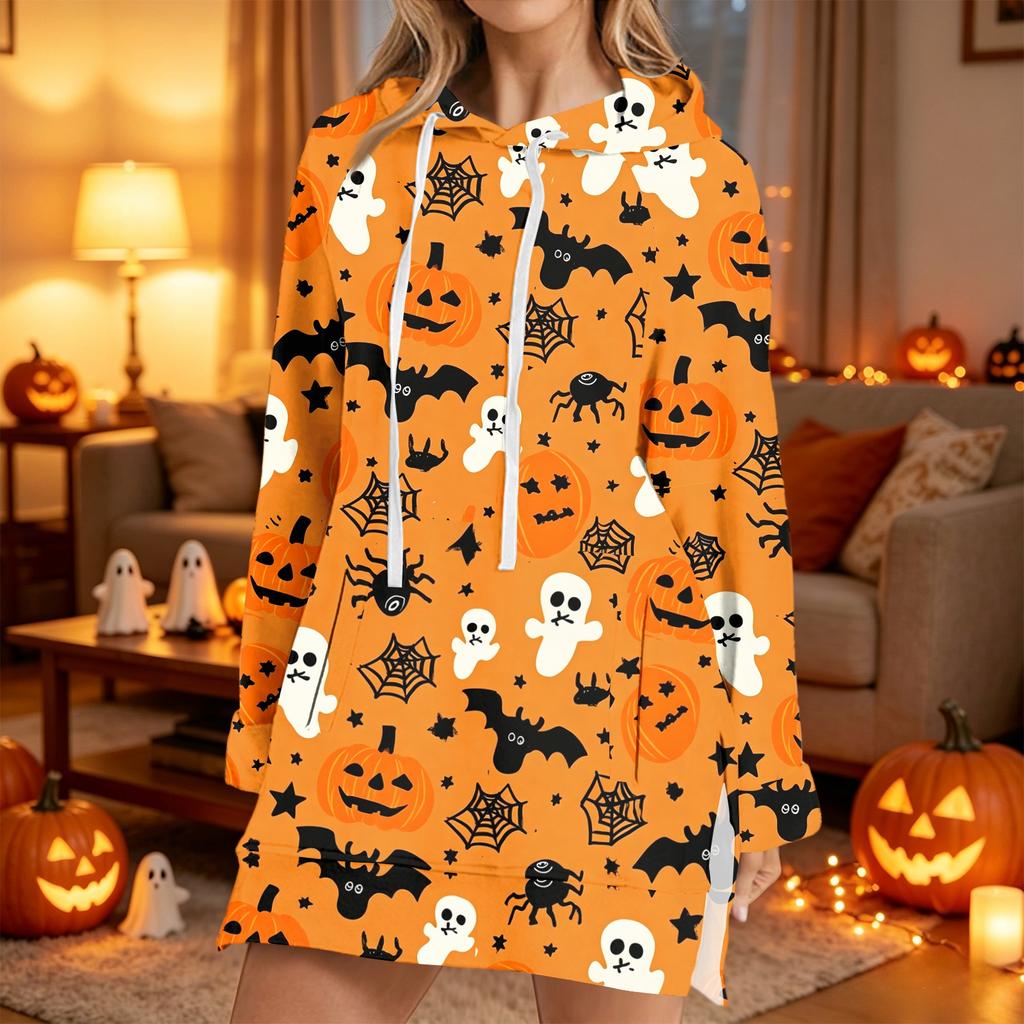 Women's Fashion Casual Long Sleeve Hoodie with Halloween Print for Fall