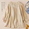 Summer Loose Solid Doll Neck 3/4 Sleeve Cotton Linen Shirt Women's Blouse