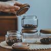 Clear Glass Storage Jars with Wooden Lids Press-type Airtight Kitchen Food Container Tools Home Coffee Bean Grain Organizer Jars