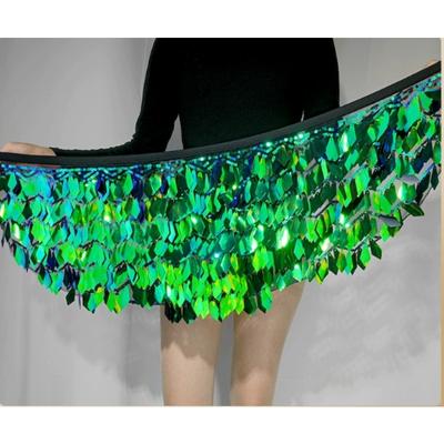 Women's Belly Dance Hip Scarf - Halloween Sexy Sequined Skirt with Chain Detail