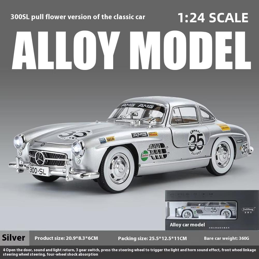 1:24 Modellini in Lega Laccata 300SL Retrò, Suoni e Luci Simulate, Raffinati Ornamenti da Scrivania, Regali di Natale