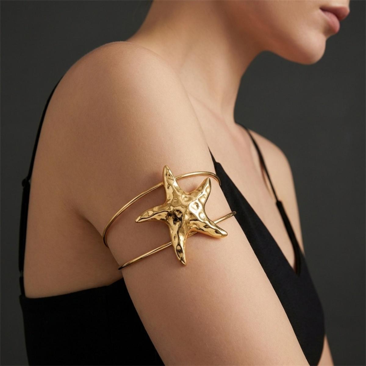 

Metal Starfish Opening Arm Cuff Bracelets For Women Men Summer Bohemia Ocean Beach Conch Spiral Sea Star Arm Bangle Body Jewelry