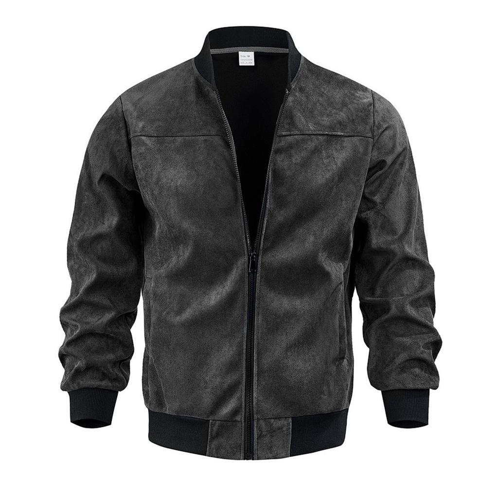 Men's Jacket Casual Vintage Long Sleeve Color Zip Up Outerwear for Spring and Fall