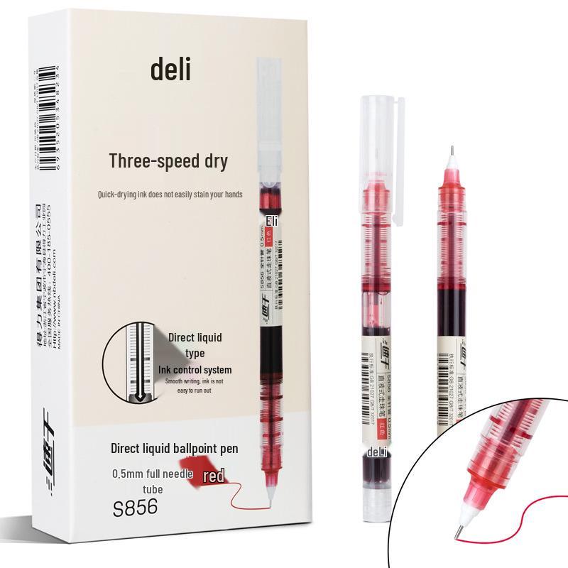 Deli S856 Black 0.5mm Quick-Drying Rollerball Pen: High-Quality Needle-Tip for Smooth Writing