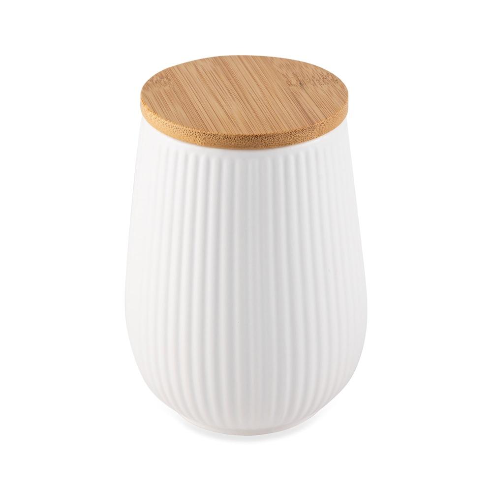 

Ceramic Kitchen Canister with Bamboo Lid Airtight Seal Dry Goods Storage Modern Ribbed Design Compact Size Easy to Clean United States