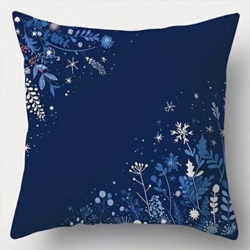 

Home Decor Blue Snowflake & Floral Patterned Cushion Covers Pattern Cushion Cover Suitable for Sofa Bedroom Car Pillow Cover 16x16Inch