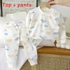 Baby Warmth Cotton Toddler Pajamas With High Waist And Ribbed Pants For Winter And Fall