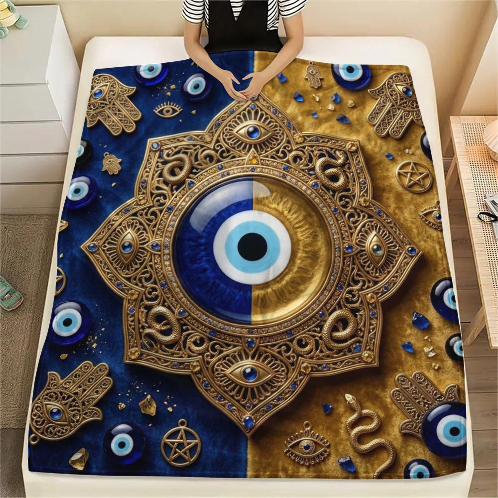 1Pc Evil Eye Print Flannel Blanket, High quality Comfortable for All Seasons, Home Decor, Warmth and Comfort, Perfect for Christmas Gifts W60