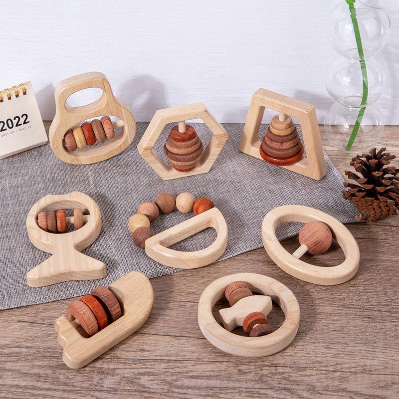 Montessori Baby's Rattle Molar Biteable Comfort Toy Wooden Newborn0-1Year-Old Baby Grip