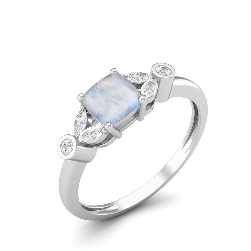 1.19 Cts Cushion Shape Moonstone Solitaire 925 Sterling Silver Wedding Women Ring