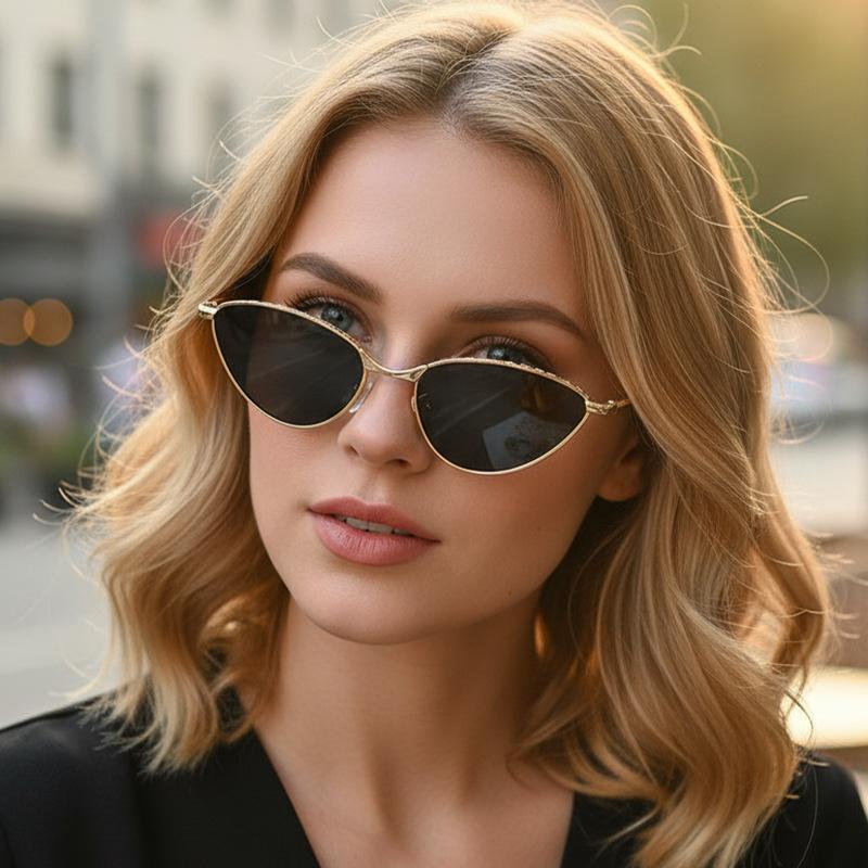 Women's sunglasses men's and women's retro metal cat eye sunglasses
