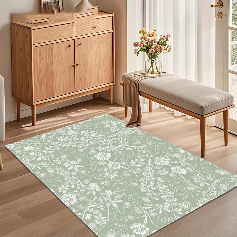 Tappeto Botanico Verde Salvia per Soggiorno Camera da Letto Ispirato alla Natura Eco-Friendly Decorazione per la Casa Morbido Antiscivolo Lavabile Tappetino per Pavimento