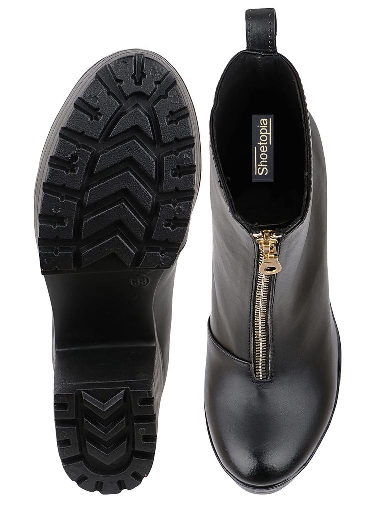 Shoetopia Γυναικείες Κοντές Μποτίνες με Χοντρό Τακούνι και Αντιολισθητική Σόλα, Άνετες Μοντέρνες Μποτάκια Αστραγάλου | Μαλακή Εσωτερική Σόλα με Απορρόφηση Κραδασμών | Καθημερινά, Για Πάρτι & Χειμώνα