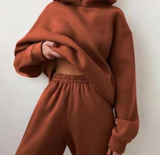 Women Elegant Solid Sets For Women Warm Hoodie Sweatshirts And Long Pant Fashion Two Piece Sets Ladies Sweatshirt Suits