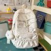 Schoolbag low saturation sea salt light blue polka dot soft waxy sweet backpack pleated lace atmosphere student party schoolbag