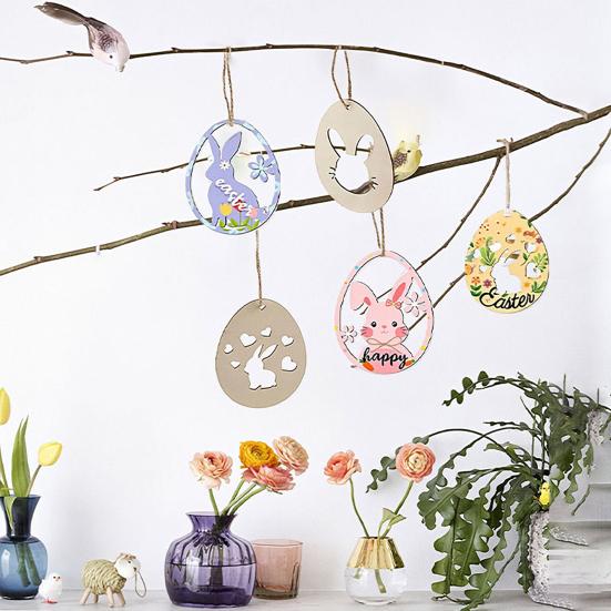 14 Stück Ovale Holz Oster Hängedekoration DIY Handgemacht Unfertig Blume Herz Hase Ei Ornament Feiertagsparty Deko Anhänger