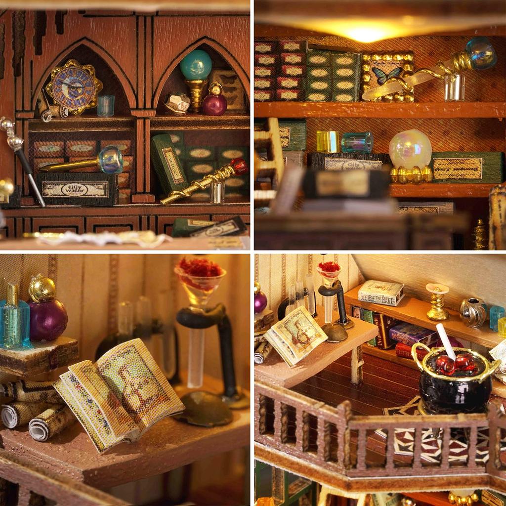 Spilay DIY Wooden Miniature Dollhouse Handmade Kit Furniture Set Interior Ornaments Housewarming Creative + LED Light, 3D Puzzle Toys for Kids,