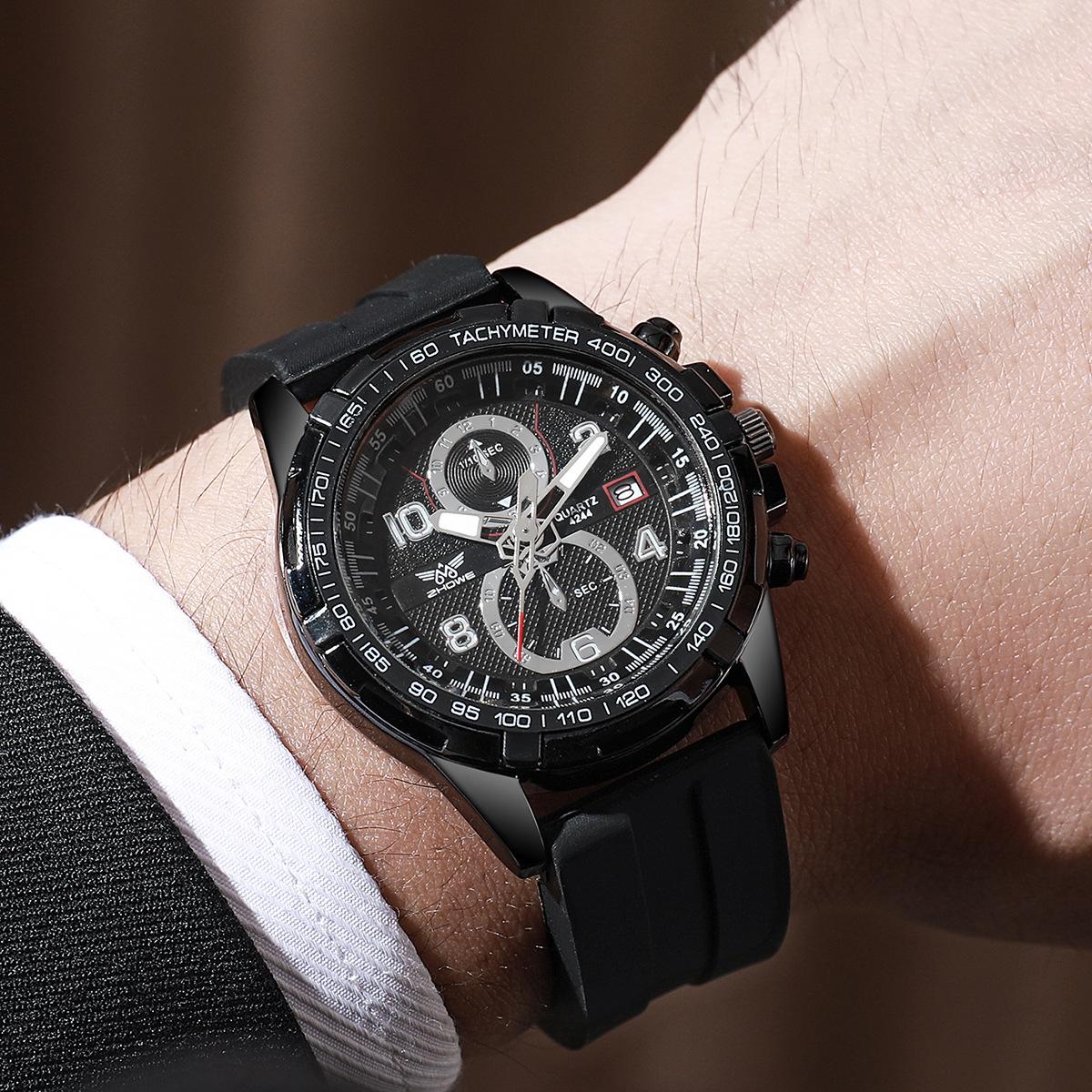 Calendar False Three-Eye Decorative Quartz Movement Silicone Strap Men S Watch