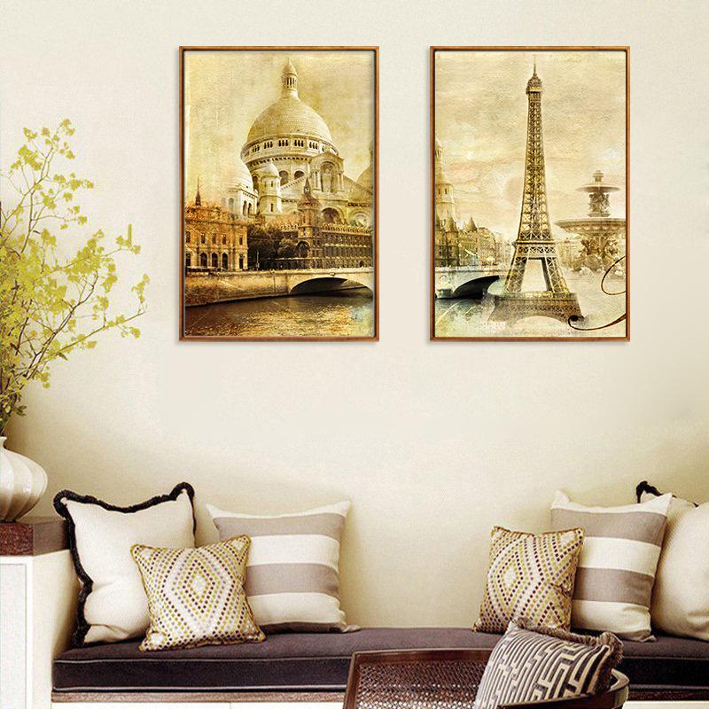 Retro Europeisk Stil Bygning Paris Tårn Slott Oljemaleri Hjemmedekorasjon Maleri Hengende Maleri Lerret Veggkunst Bilder