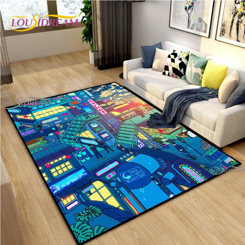 Japanese Anime Night Scene Rugs Child Game Floor Mat Alfombra Cartoon Carpets Modern Home Living Room Decor Washable Floor Rug