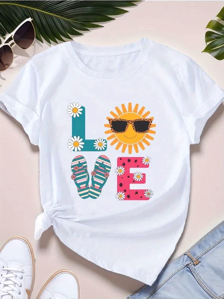 2026 New Womens Fashion Casual Printed TShirt Colorful LOVE Pattern Comfortable Crew Neck Short Sleeve Harajuku Aesthetics Top