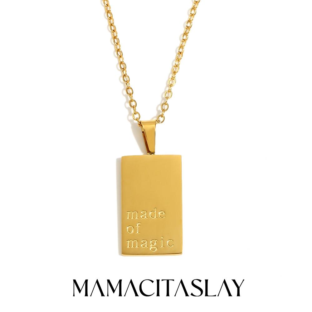 MamacitaSlay New Vintage Couple Jewelry Motto Engraved Square Pendant Necklace 18k Gold Plated Necklaces for Women Men Jewelry