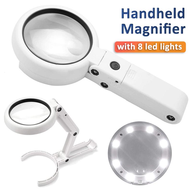Foldable 5x 11x Magnifying Glass With 8 Led Light Stand Desk Portable Handheld Magnifier For Jewelry Reading Repair