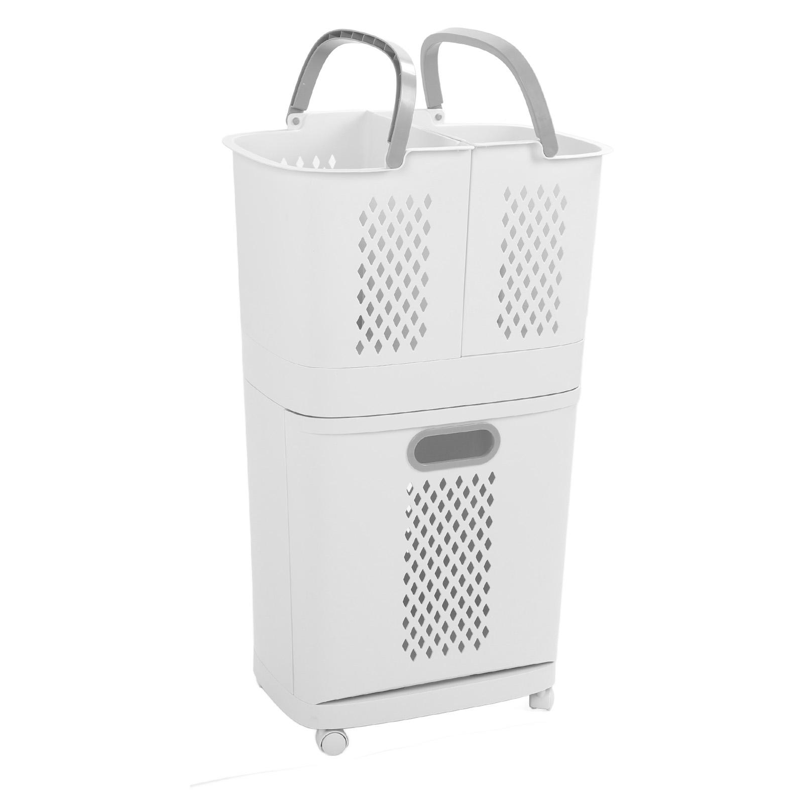 Plastic Wasmand met Wielen 3 Onafhankelijke Opbergbakken Lichtgewicht Mand voor Vuile Kleding voor Badkamer Wasruimte Kast PP Materiaal 4