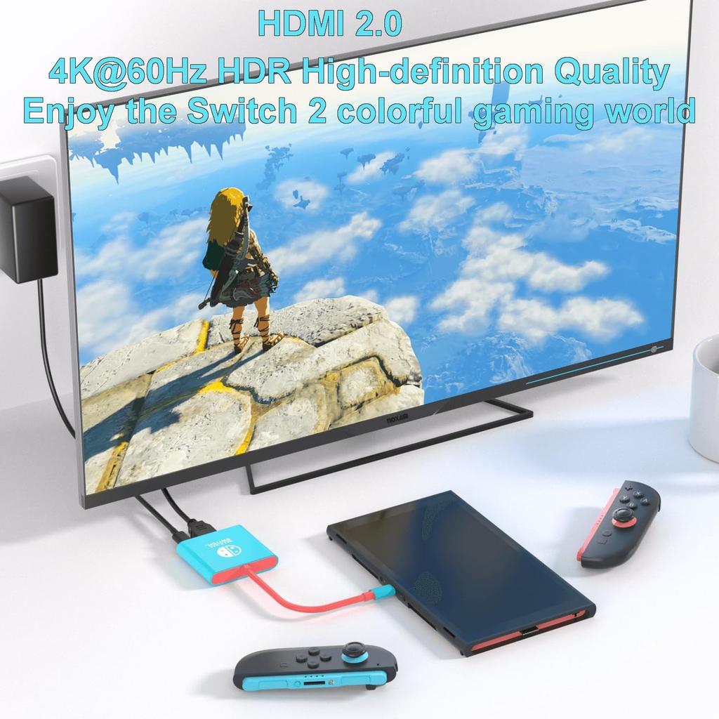Portable TV Dock Station for Switch/Switch 2/Steam Deck/ROG Ally/Legion GO, 3-in-1 Switch 2 Travel Dock with HDMI 4K@60Hz, USB 3.0 100W PD Port