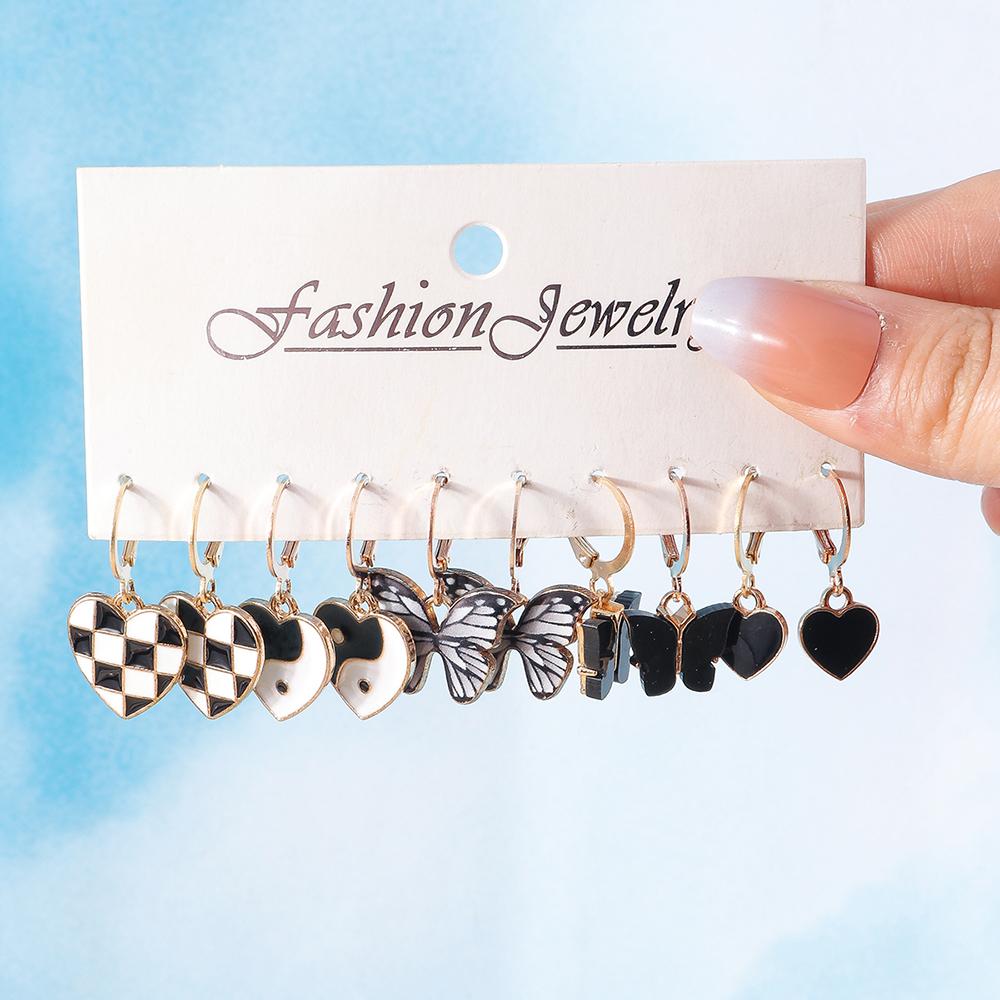 5 Pairs Cute Love Heart Drop Earrings Butterfly Hoop Earrings for Women Girls Birthday Jewelry Gifts
